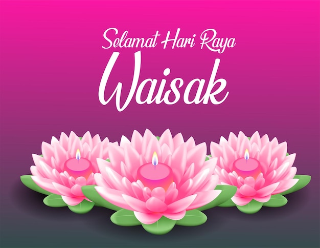 Happy Vesak Day Budha Purnama Fond Avec Lotus Rose Réaliste