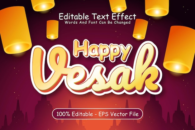 Happy Vesak Effet de texte modifiable Style de bande dessinée en relief à 3 dimensions