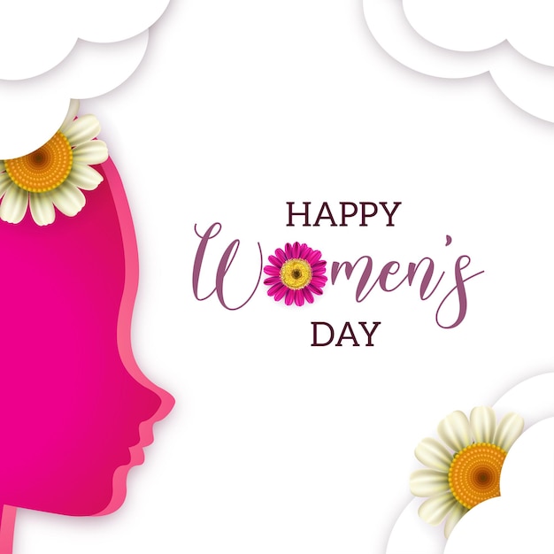 Vecteur happy womens day salutations fond violet fleurs blanches conception médias sociaux bannière