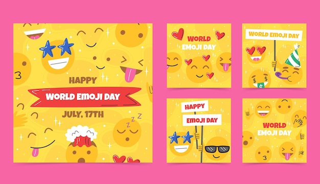 Happy World Emoji Day Modèles De Médias Sociaux Avec Différentes Expressions Faciales Concept De Célébration