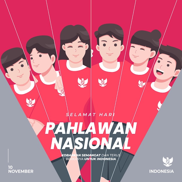Hari Pahlawan Nasional Signifie Bonne Journée Des Héros Nationaux Indonésiens.