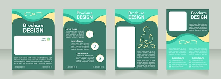 Vecteur harmonie de la conception de brochures vierges de méditation. modèle défini avec espace de copie pour le texte. collection de rapports d'entreprise prédéfinis. 4 pages papier modifiables. roboto light, medium, itim polices régulières utilisées