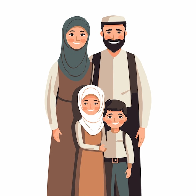 L'harmonie dans la diversité Illustration vectorielle d'une famille musulmane réconfortante