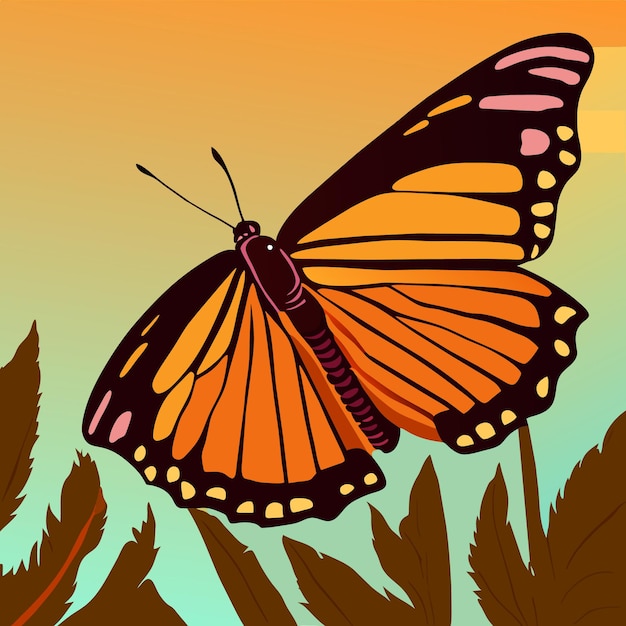 Vecteur harmonie esthétique du papillon monarque aquarelle