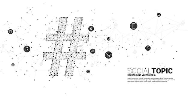 Hashtag Du Polygone De Ligne De Connexion De Point Avec L'icône. Concept De Fond Pour Le Sujet Social Et Les Nouvelles.