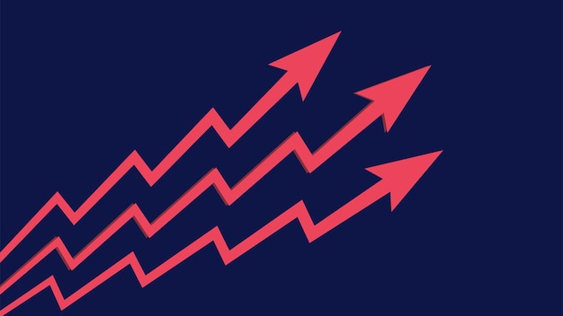 Vecteur hausse des prix et trois flèches rouges vers le haut sur fond bleu foncé la crise mondiale dans tous les secteurs et la détérioration de l'économie