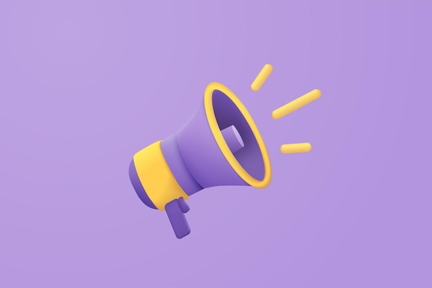 haut-parleur mégaphone 3d ou haut-parleur mégaphone pour annoncer la promotion porte-voix mégaphone avec haut-parleur maquette de microphone rendu 3d vectoriel pour alerte et annonce sur fond violet isolé