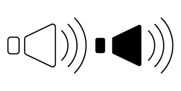 Les haut-parleurs musicaux à icône linéaire avec ondes sonores Contrôle du volume Vecteur noir et blanc simple