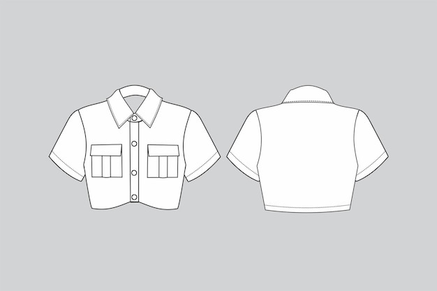 Vecteur haut avec poches haut dessin technique haut dessin de mode poches chemise courte