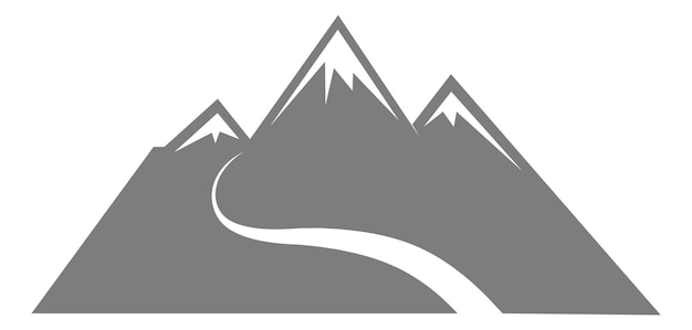 Hauts sommets avec route au sommet. Symbole de randonnée. Logo d'aventure isolé sur fond blanc