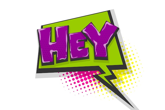 Hé salut salut salut wow bulle de texte comique effet sonore de style pop art coloré