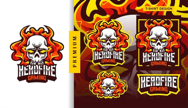 Head Fire Skull Gaming personnage de conception de logo esport mascotte