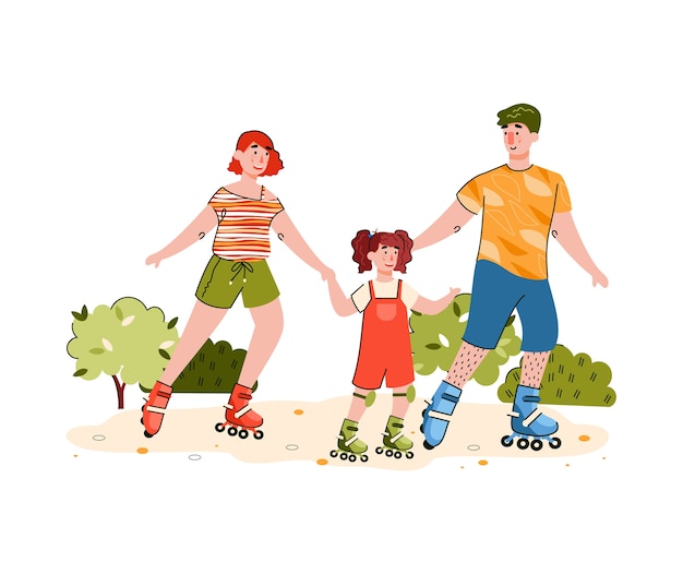 Héhé, à cheval sur des patins à roulettes - personnes patinage à roulettes avec enfant