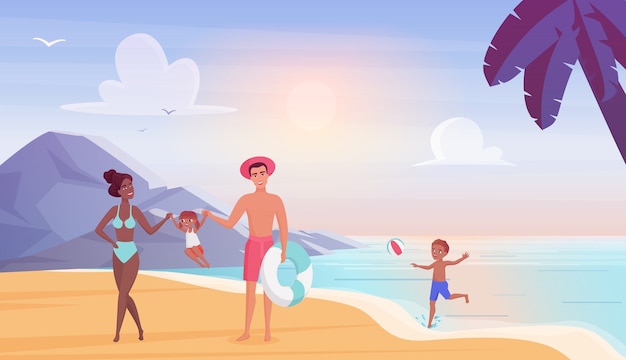 Héhé sur la plage de la mer s'amuser ensemble pendant les vacances d'été