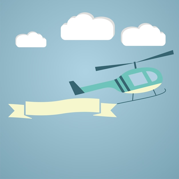 Hélicoptère avec des bannières publicitaires volantes Modèle de texte Vector