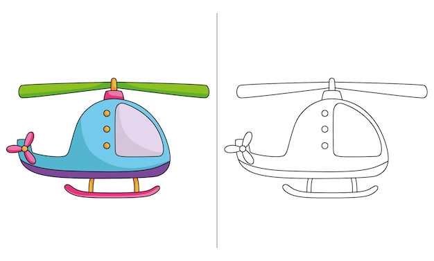 Vecteur hélicoptère bleu mignon à colorier pour les activités des enfants