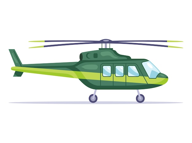 hélicoptère civil vert sur fond blanc illustration vectorielle plane