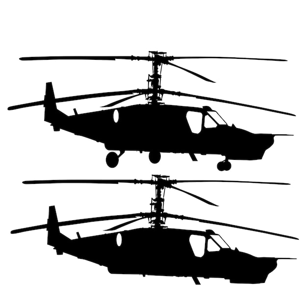 Vecteur hélicoptère militaire silhouette sur fond blanc