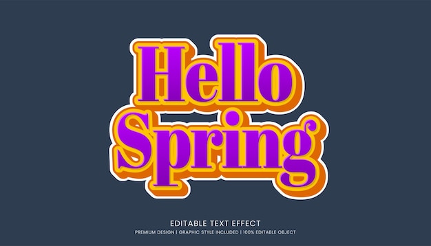 Hello Spring Modèle D'effet De Texte 3d Modifiable Typographie En Gras Et Style Abstrait