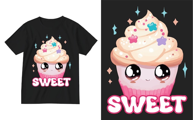 Vecteur hello sweet cupcake tshirt design cupcakes t-shirt design cupcake chemise dessert amant cadeau