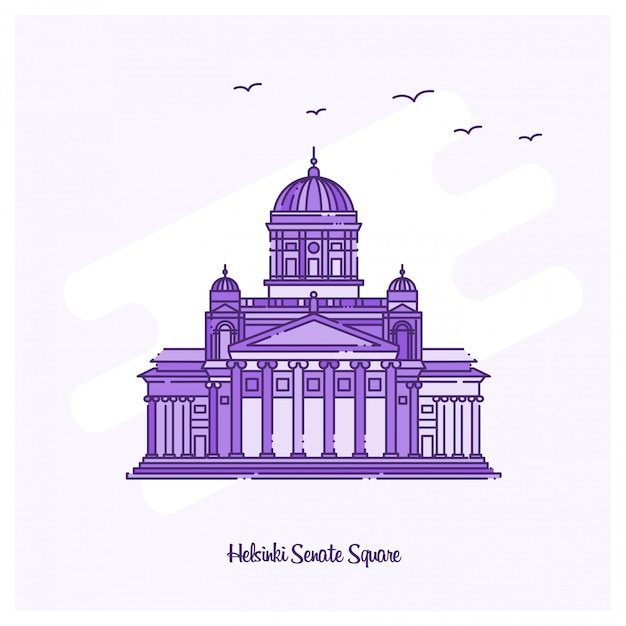 Helsinki Senate Square Landmark Illustration Vectorielle De Ligne Pointillée Violette Skyline