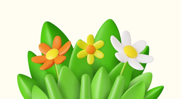 Vecteur herbe et feuilles de marguerites réalistes 3d
