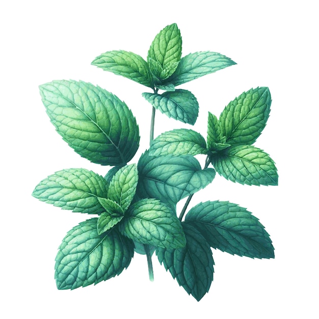 Vecteur herbe de menthe verte avec des feuilles peinture à l'aquarelle sur blanc pour carte de vœux conception de mariage