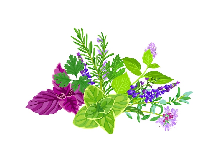 Vecteur herbes et épices aromatiques fraîches