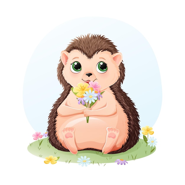 Un hérisson avec une fleur dans ses pattes