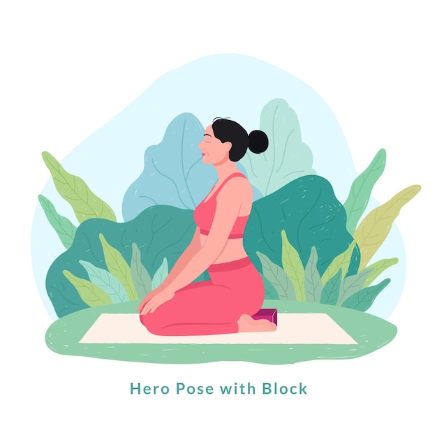 Hero Yoga pose avec Block Woman entraînement fitness aérobic et exercices