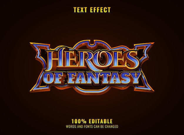 Héros de diamant d'or de fantaisie effet de texte de titre de logo de jeu rpg avec cadre