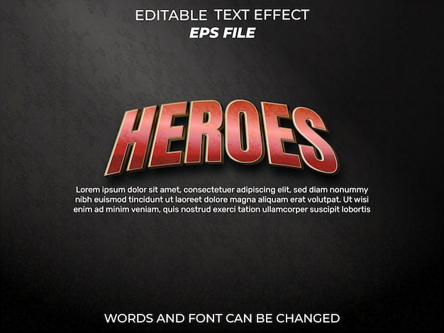 héros texte effet police typographie modifiable modèle de vecteur de texte 3d