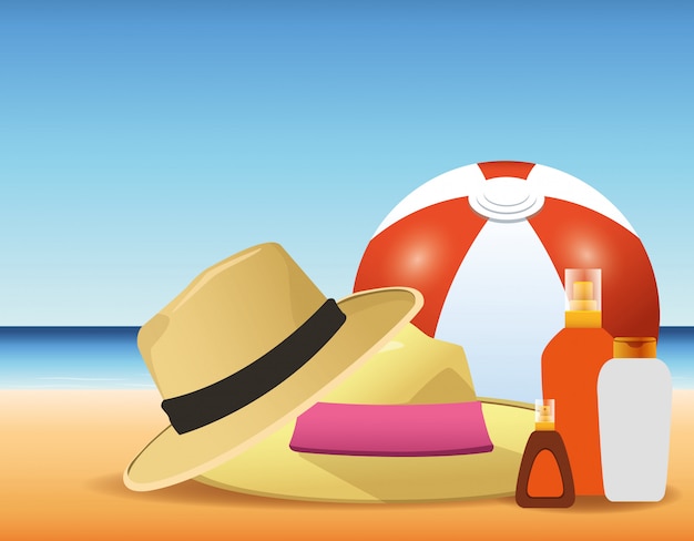 Vecteur l'heure d'été dans les chapeaux de ballon de plage