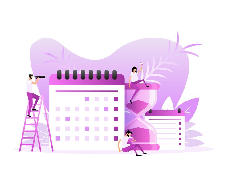 Vecteur heure de rendez-vous de réunion icône de calendrier et personnes illustration vectorielle de personnes de dessin animé