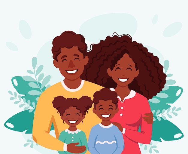 Heureuse Famille Afro-américaine Avec Fils Et Fille Parents étreignant Les Enfants