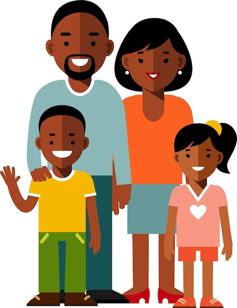 Heureuse famille afro-américaine noire avec deux enfants debout ensemble