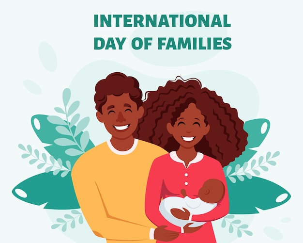 Heureuse famille noire avec bébé nouveau-né carte de la journée internationale des familles