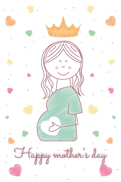 Heureuse Femme Enceinte Carte De Fête Des Mères Heureuse Vector