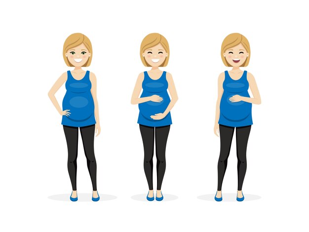 Heureuse Femme Enceinte Dans Des Poses Différentes.