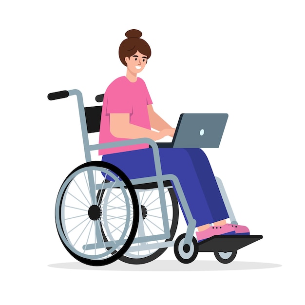 Heureuse Femme Handicapée En Fauteuil Roulant Avec Ordinateur Portable Travaillez Ou étudiez En Ligne Pour Les Personnes Handicapées