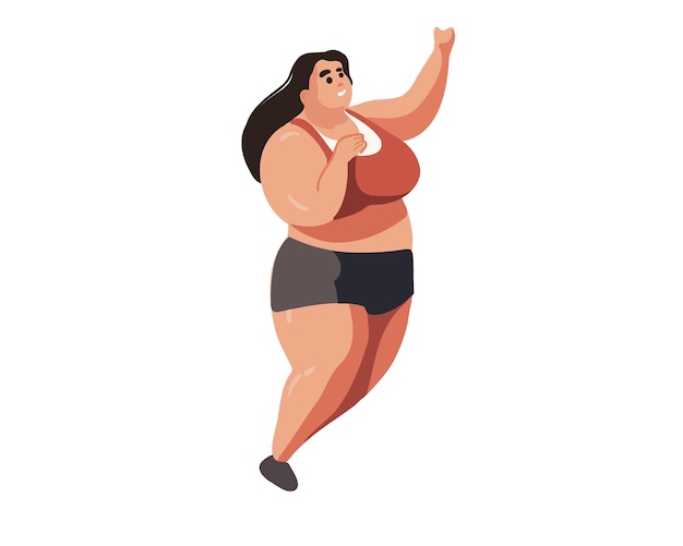 Heureuse grosse femme faisant des exercices