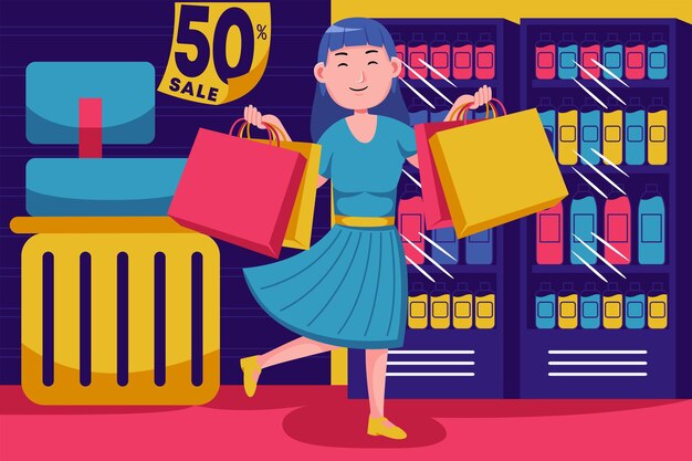 Heureuse Jeune Femme, Faire Du Shopping Au Supermarché