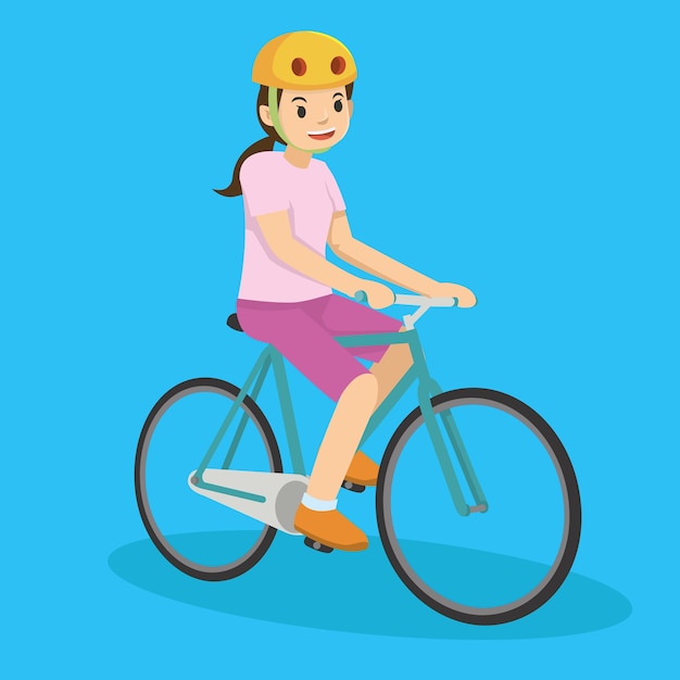 Heureuse Jeune Fille En Rose Faire Du Vélo