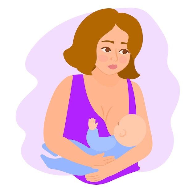 Heureuse jeune mère allaitant son bébé au sein