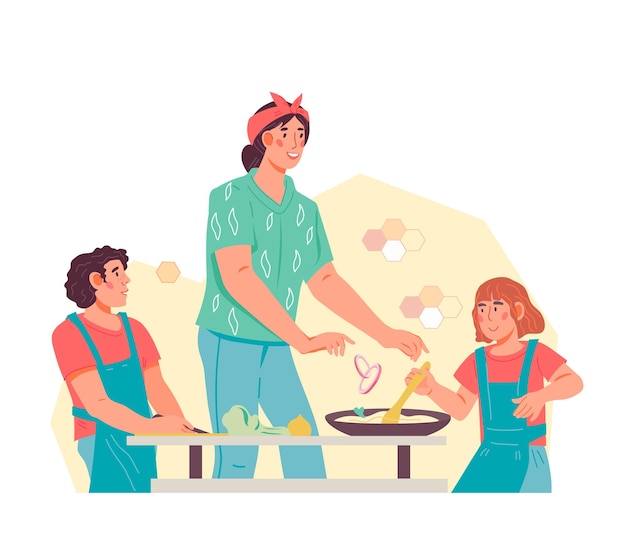 Heureuse mère et enfant cuisinant ensemble Journée familiale et activité de liaison