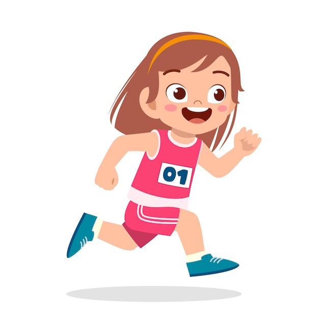 Heureuse Petite Fille Mignonne Qui Court Dans Un Jeu De Marathon