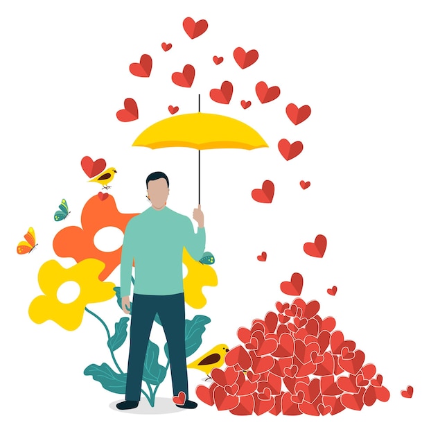 Vecteur heureux amoureux un jeune couple coeur d'amour et de fleurs