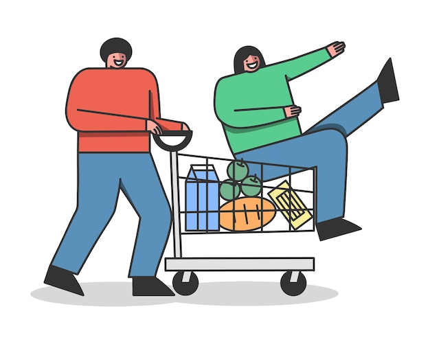 Heureux couple achetant des produits d'épicerie