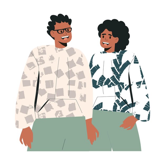 Heureux Couple D'amis Afro-américains. Jeunes Noirs En Tenue Décontractée. Caractère Tendance. Homme Et Femme De L'équipe Adulte Souriant Illustration Vectorielle Plane Isolée Sur Blanc