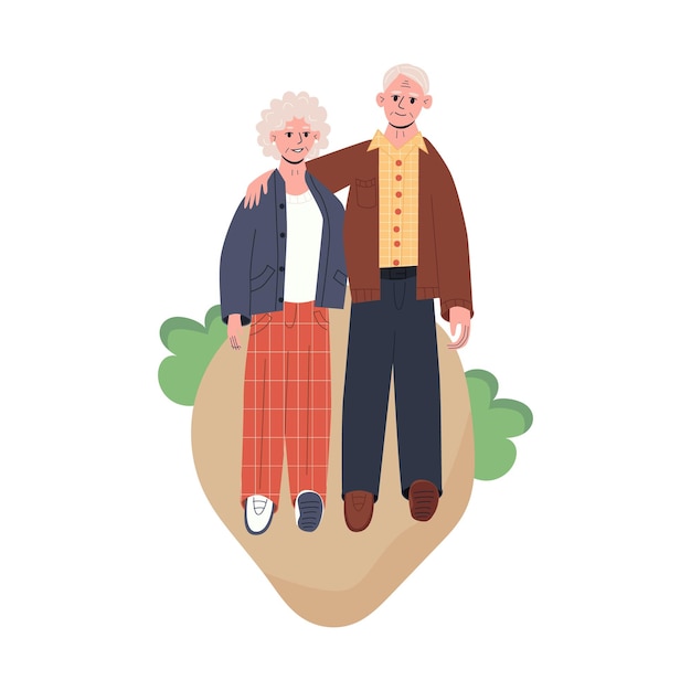 Heureux couple de personnes âgées marchant dans le parc